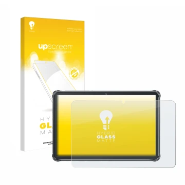 Vorderseite einer Produktverpackung mit dem Markenlogo upscreen. Daneben ist das Gerät Oukitel RT8 mit dem zugehörigen Display