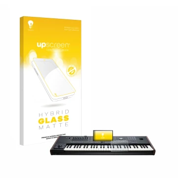 Vorderseite einer Produktverpackung mit dem Markenlogo upscreen. Daneben ist das Gerät KORG Pa5X mit dem zugehörigen Displaysc