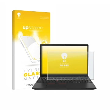 Vorderseite einer Produktverpackung mit dem Markenlogo upscreen. Daneben ist das Gerät Lenovo ThinkPad P16s Gen 2 mit dem zuge