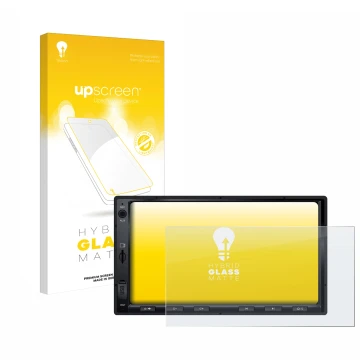 Vorderseite einer Produktverpackung mit dem Markenlogo upscreen. Daneben ist das Gerät Atoto F7 WE mit dem zugehörigen Display