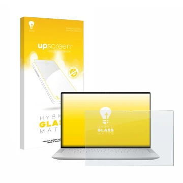 Vorderseite einer Produktverpackung mit dem Markenlogo upscreen. Daneben ist das Gerät Dell XPS 14 9440 Touch mit dem zugehöri