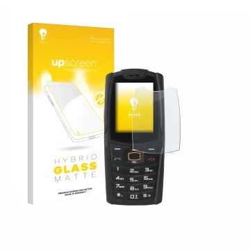 Vorderseite einer Produktverpackung mit dem Markenlogo upscreen. Daneben ist das Gerät AGM M6 mit dem zugehörigen Displayschut