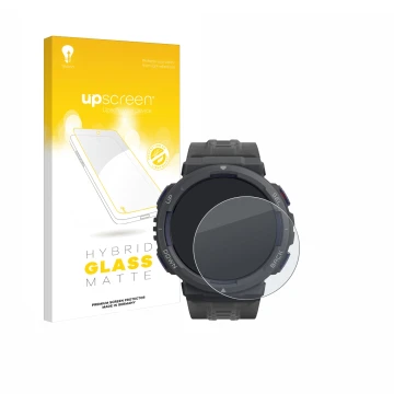 Vorderseite einer Produktverpackung mit dem Markenlogo upscreen. Daneben ist das Gerät Amazfit Active Edge mit dem zugehörigen
