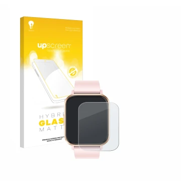 Vorderseite einer Produktverpackung mit dem Markenlogo upscreen. Daneben ist das Gerät walkbee Smartwatch 1.83