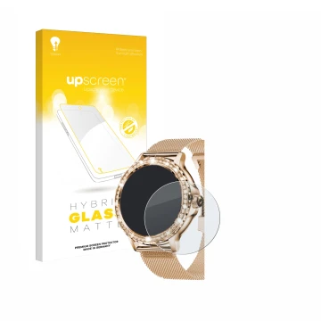 Vorderseite einer Produktverpackung mit dem Markenlogo upscreen. Daneben ist das Gerät walkbee Smartwatch 1.3