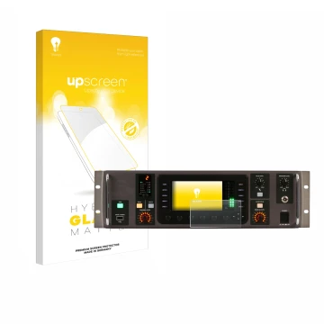 Vorderseite einer Produktverpackung mit dem Markenlogo upscreen. Daneben ist das Gerät Behringer X32 Rack mit dem zugehörigen 