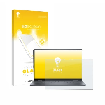 Vorderseite einer Produktverpackung mit dem Markenlogo upscreen. Daneben ist das Gerät Dell Latitude 9450 2-in-1 mit dem zugeh