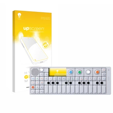 Vorderseite einer Produktverpackung mit dem Markenlogo upscreen. Daneben ist das Gerät Teenage Engineering OP-1 Sampler & Cont