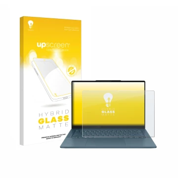 Vorderseite einer Produktverpackung mit dem Markenlogo upscreen. Daneben ist das Gerät Lenovo Yoga Pro 7 Gen 9 14