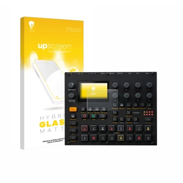 Vorderseite einer Produktverpackung mit dem Markenlogo upscreen. Daneben ist das Gerät Elektron Digitakt II mit dem zugehörige