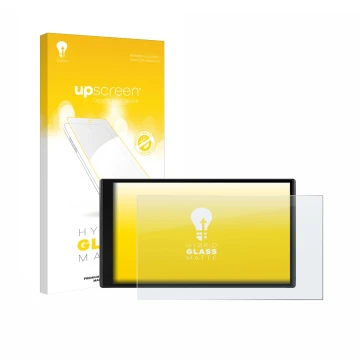 Vorderseite einer Produktverpackung mit dem Markenlogo upscreen. Daneben ist das Gerät Garmin CamperVan mit dem zugehörigen Di