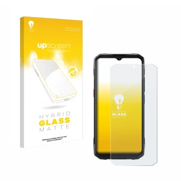 Vorderseite einer Produktverpackung mit dem Markenlogo upscreen. Daneben ist das Gerät Hotwav Cyber 15 mit dem zugehörigen Dis