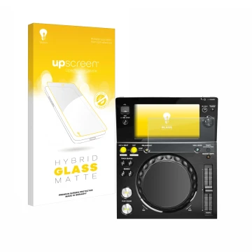 Vorderseite einer Produktverpackung mit dem Markenlogo upscreen. Daneben ist das Gerät Pioneer XDJ -700 mit dem zugehörigen Di