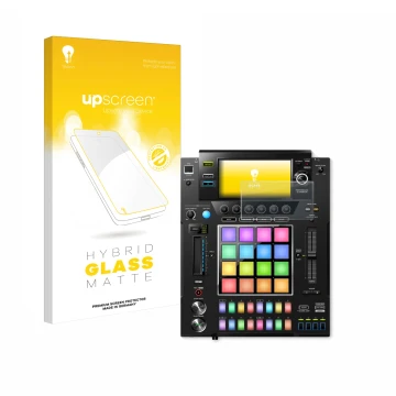 Vorderseite einer Produktverpackung mit dem Markenlogo upscreen. Daneben ist das Gerät Pioneer DJS -1000 mit dem zugehörigen D