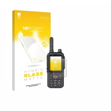 Vorderseite einer Produktverpackung mit dem Markenlogo upscreen. Daneben ist das Gerät Inrico T320 mit dem zugehörigen Display