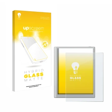 Vorderseite einer Produktverpackung mit dem Markenlogo upscreen. Daneben ist das Gerät Boox Go 10.3 mit dem zugehörigen Displa