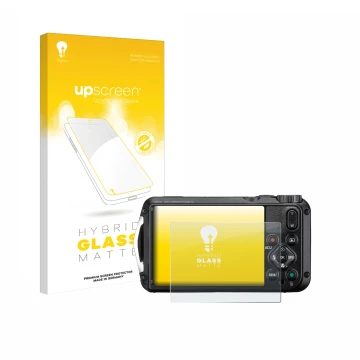 Vorderseite einer Produktverpackung mit dem Markenlogo upscreen. Daneben ist das Gerät Ricoh Pentax WG-8 mit dem zugehörigen D