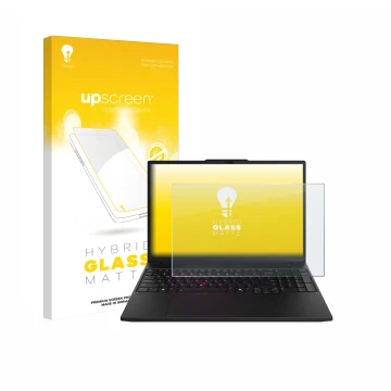 Vorderseite einer Produktverpackung mit dem Markenlogo upscreen. Daneben ist das Gerät Lenovo ThinkPad P16s Gen 3 mit dem zuge