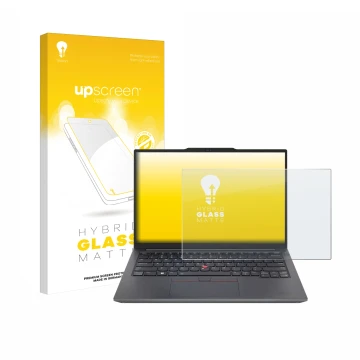 Vorderseite einer Produktverpackung mit dem Markenlogo upscreen. Daneben ist das Gerät Lenovo ThinkPad E14 Gen 6 mit dem zugeh