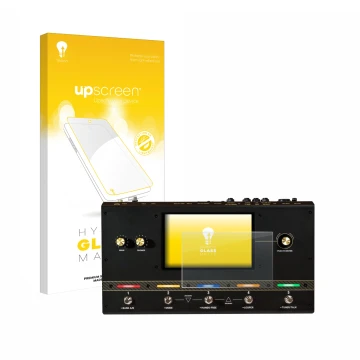 Vorderseite einer Produktverpackung mit dem Markenlogo upscreen. Daneben ist das Gerät Headrush Core mit dem zugehörigen Displ