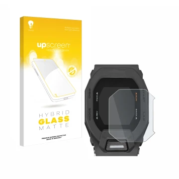 Vorderseite einer Produktverpackung mit dem Markenlogo upscreen. Daneben ist das Gerät Casio G-Shock GBD-200 mit dem zugehörig