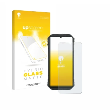 Vorderseite einer Produktverpackung mit dem Markenlogo upscreen. Daneben ist das Gerät Doogee S Punk mit dem zugehörigen Displ