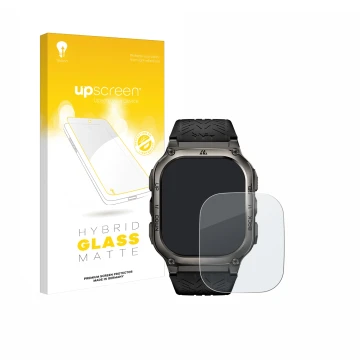 Vorderseite einer Produktverpackung mit dem Markenlogo upscreen. Daneben ist das Gerät Kospet Tank M3 mit dem zugehörigen Disp