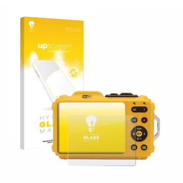 Vorderseite einer Produktverpackung mit dem Markenlogo upscreen. Daneben ist das Gerät Kodak Pixpro WPZ2 mit dem zugehörigen D