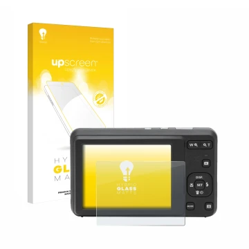 Vorderseite einer Produktverpackung mit dem Markenlogo upscreen. Daneben ist das Gerät Kodak Pixpro FZ55 mit dem zugehörigen D