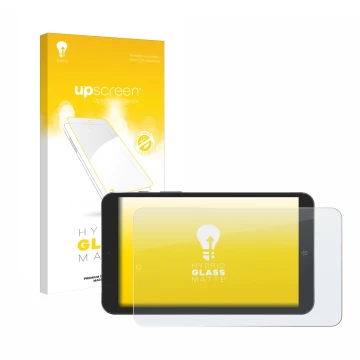 Vorderseite einer Produktverpackung mit dem Markenlogo upscreen. Daneben ist das Gerät Mediacom SmartPad Iyo 8 mit dem zugehör