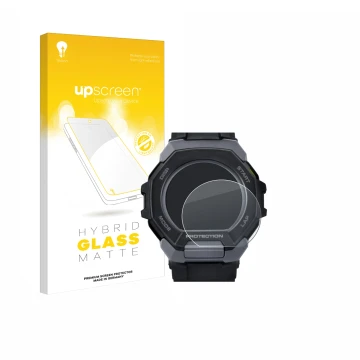 Vorderseite einer Produktverpackung mit dem Markenlogo upscreen. Daneben ist das Gerät Casio G-Shock G-Squad GBD-300 mit dem z