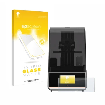 Vorderseite einer Produktverpackung mit dem Markenlogo upscreen. Daneben ist das Gerät Anycubic Photon Mono M7 Pro mit dem zug