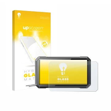 Vorderseite einer Produktverpackung mit dem Markenlogo upscreen. Daneben ist das Gerät Ricoel Motorcycle CarPlay C7 II mit dem