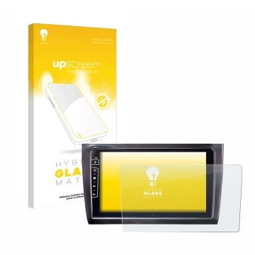 Vorderseite einer Produktverpackung mit dem Markenlogo upscreen. Daneben ist das Gerät Dynavin D9-DF56 9