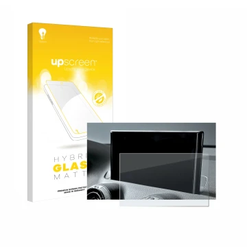 Vorderseite einer Produktverpackung mit dem Markenlogo upscreen. Daneben ist das Gerät Audi Q2 Facelift 2024 mit dem zugehörig