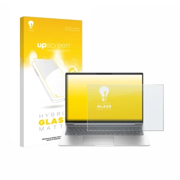 Vorderseite einer Produktverpackung mit dem Markenlogo upscreen. Daneben ist das Gerät HP ProBook 460 G11 mit dem zugehörigen 