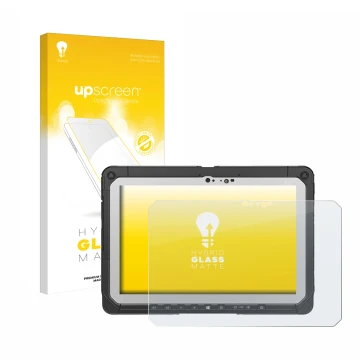 Vorderseite einer Produktverpackung mit dem Markenlogo upscreen. Daneben ist das Gerät Panasonic Toughbook CF-20 MK2 mit dem z