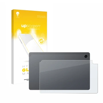 Vorderseite einer Produktverpackung mit dem Markenlogo upscreen. Daneben ist das Gerät Alldocube iPlay 60 Mini Pro (Rückseite)