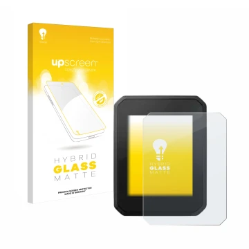 Vorderseite einer Produktverpackung mit dem Markenlogo upscreen. Daneben ist das Gerät FIT Display Compact 2.0 mit dem zugehör
