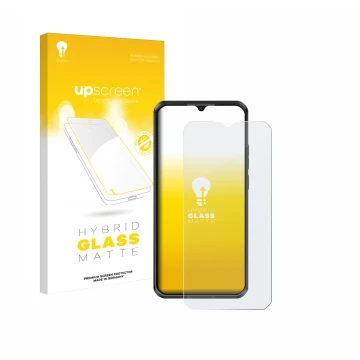 Vorderseite einer Produktverpackung mit dem Markenlogo upscreen. Daneben ist das Gerät Oukitel WP50 mit dem zugehörigen Displa