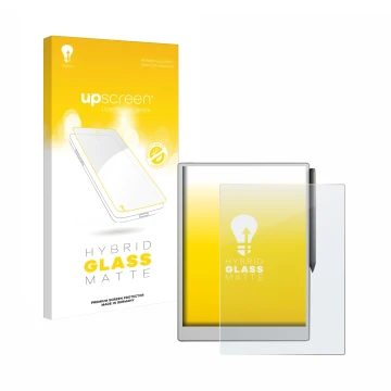 Vorderseite einer Produktverpackung mit dem Markenlogo upscreen. Daneben ist das Gerät reMarkable Paper Pro mit dem zugehörige