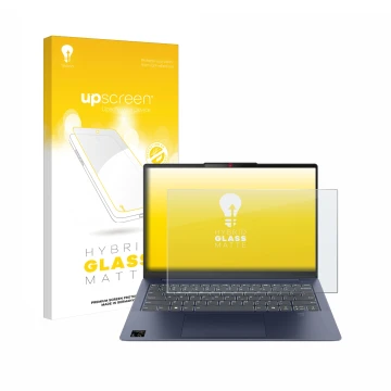 Vorderseite einer Produktverpackung mit dem Markenlogo upscreen. Daneben ist das Gerät Lenovo IdeaPad Slim 5x Gen 9 14