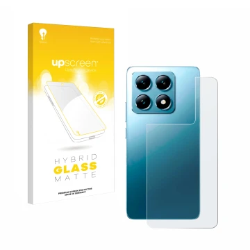 Vorderseite einer Produktverpackung mit dem Markenlogo upscreen. Daneben ist das Gerät Xiaomi 14T (Rückseite) mit dem zugehöri