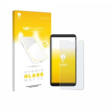 Vorderseite einer Produktverpackung mit dem Markenlogo upscreen. Daneben ist das Gerät TCL 403 mit dem zugehörigen Displayschu