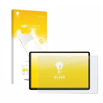 Vorderseite einer Produktverpackung mit dem Markenlogo upscreen. Daneben ist das Gerät Samsung Galaxy Tab S10 Plus WiFi mit de