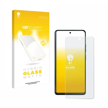 Vorderseite einer Produktverpackung mit dem Markenlogo upscreen. Daneben ist das Gerät Motorola Moto G75 mit dem zugehörigen D