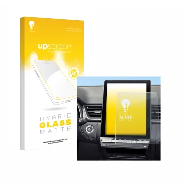 Vorderseite einer Produktverpackung mit dem Markenlogo upscreen. Daneben ist das Gerät Renault Symbioz 2024 mit dem zugehörige