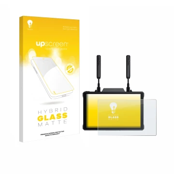 Vorderseite einer Produktverpackung mit dem Markenlogo upscreen. Daneben ist das Gerät Hollyland Pyro 7 mit dem zugehörigen Di