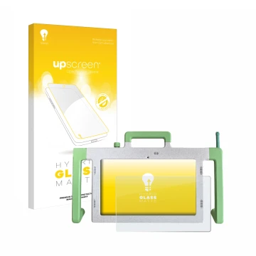 Vorderseite einer Produktverpackung mit dem Markenlogo upscreen. Daneben ist das Gerät Telemarie Tablet 10.1