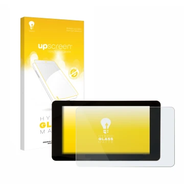 Vorderseite einer Produktverpackung mit dem Markenlogo upscreen. Daneben ist das Gerät Raspberry Pi Touchscreen 2 (7